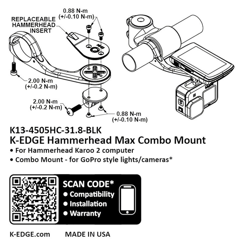 Load image into Gallery viewer, K-EDGE Hammerhead MAX XL Combo Mount - 31.8mm, Black Anodize