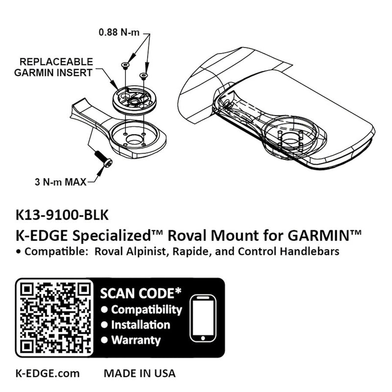 Load image into Gallery viewer, K-EDGE Garmin Specialized Roval Computer Mount - Black Anodized, Compatible up to Garmin 1050