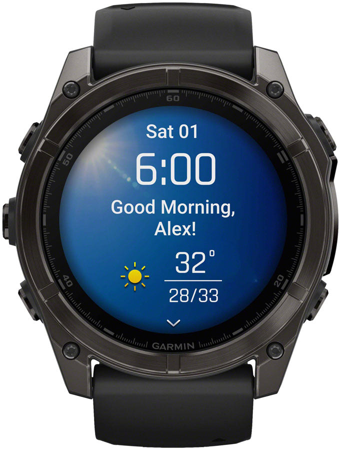 Load image into Gallery viewer, Garmin fenix 8 Smartwatch - 51mm, AMOLED, Sapphire, Carbon Gray DLC Titanium with Black/Pebble Gray Silicone