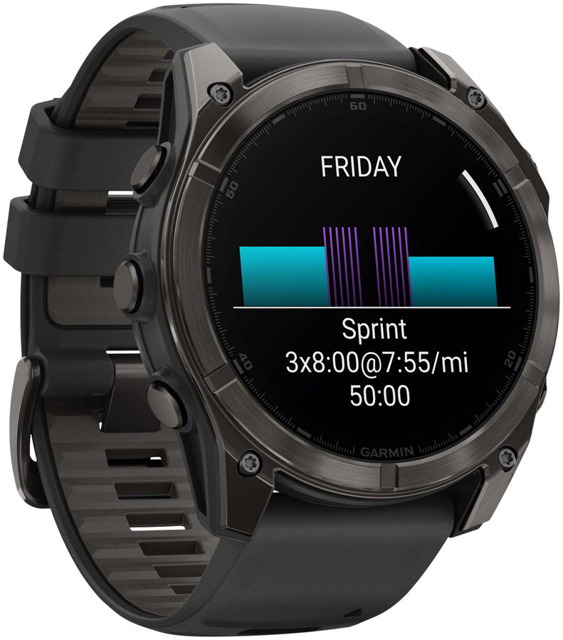 Load image into Gallery viewer, Garmin fenix 8 Smartwatch - 51mm, AMOLED, Sapphire, Carbon Gray DLC Titanium with Black/Pebble Gray Silicone
