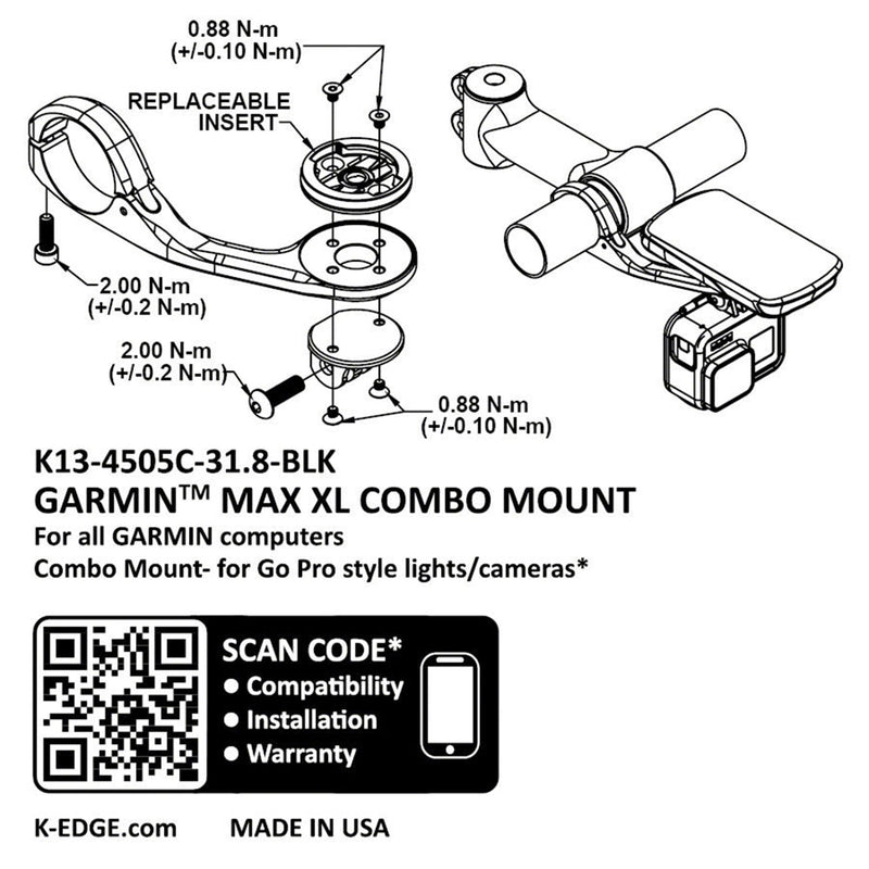 Load image into Gallery viewer, K-EDGE Garmin Max XL Combo Mount for Edge, Forerunner, and Touring - 31.8, Black