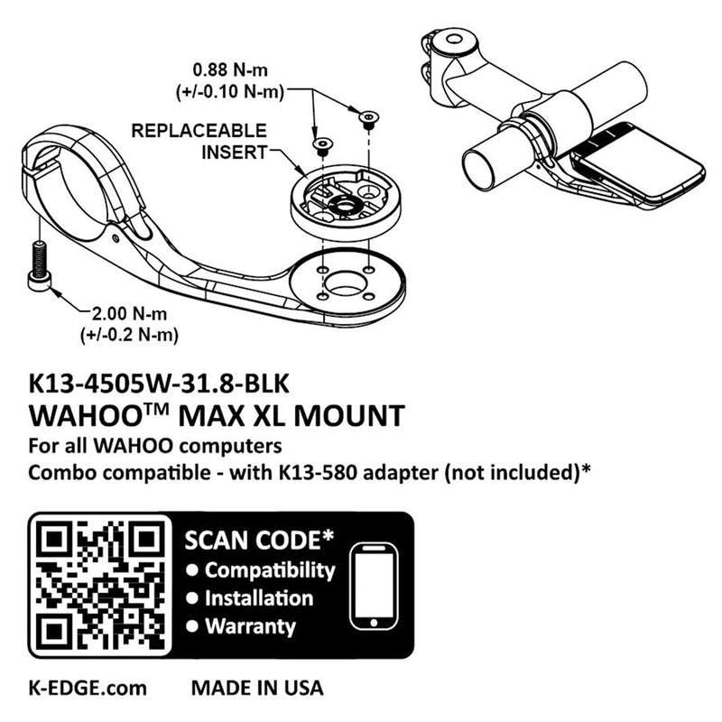 Load image into Gallery viewer, K-EDGE Wahoo Max XL Combo Mount -31.8, Black for Computers, Cameras, and Lights