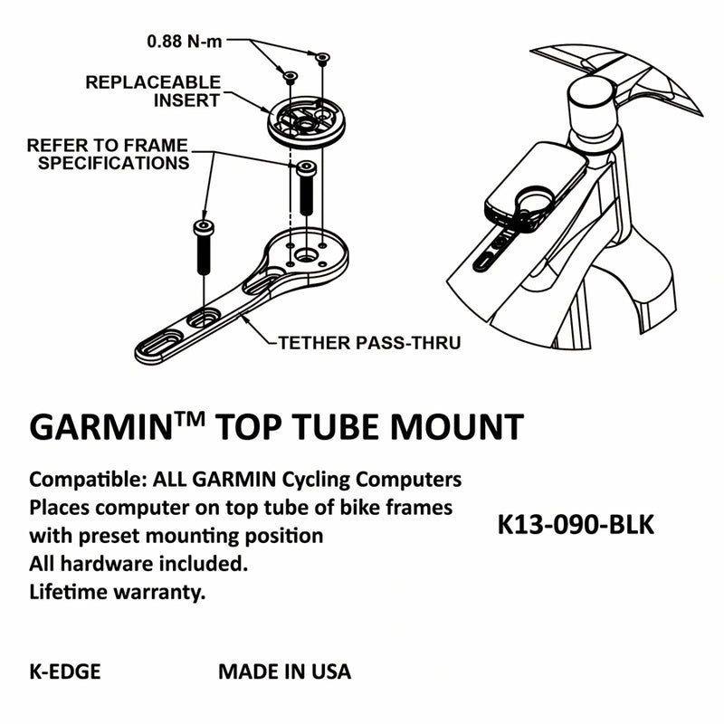 Load image into Gallery viewer, K-EDGE Garmin Top Tube Mount Black CNC Machined Made In USA Multi Mount Position