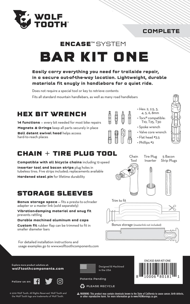 Load image into Gallery viewer, Wolf Tooth EnCase System Bar Kit One - CNC Machined 14-Function Handlebar Storage & Multi-Tool with Integrated Chain & Tire Plug for Mountain & Road Bikes