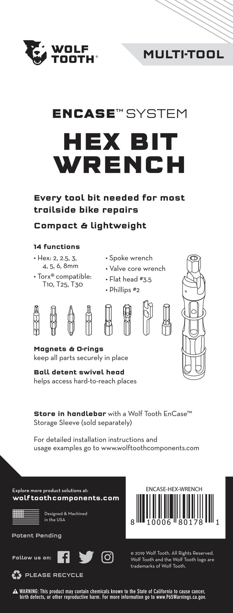 Load image into Gallery viewer, Wolf Tooth EnCase System Hex Bit Wrench Multi Tool Stores Inside Handlebars