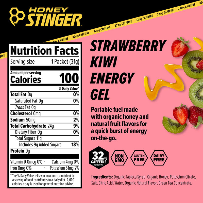 Load image into Gallery viewer, Honey Stinger Organic Energy Gel Box of 24 Energy Strawberry/Kiwi Caffeine Box of 24 Yes