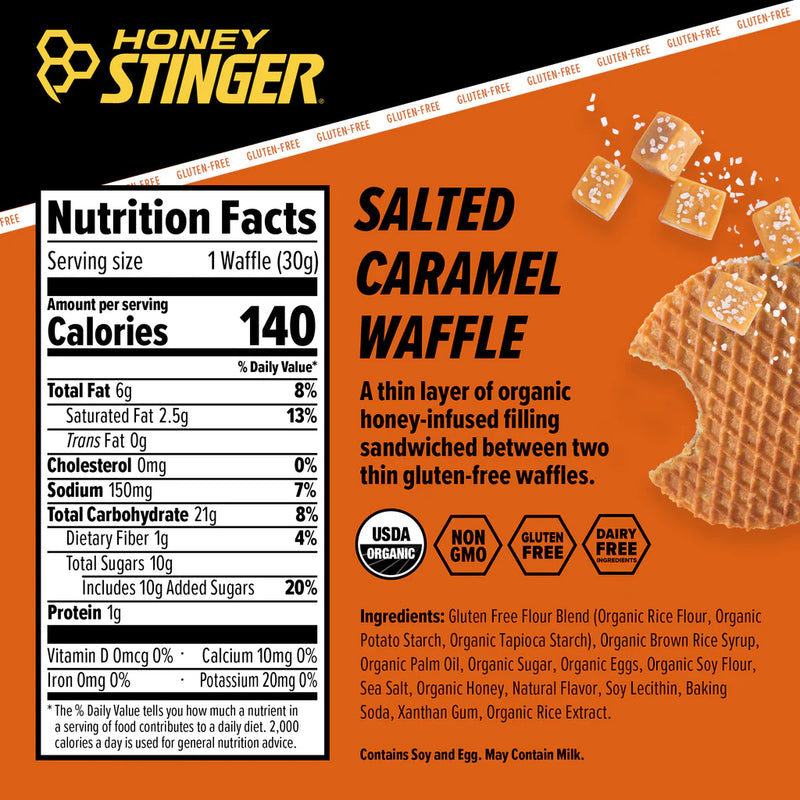 Load image into Gallery viewer, Honey Stinger Gluten-Free Organic Stinger Waffle Energy Salted Caramel Box of 12 Yes