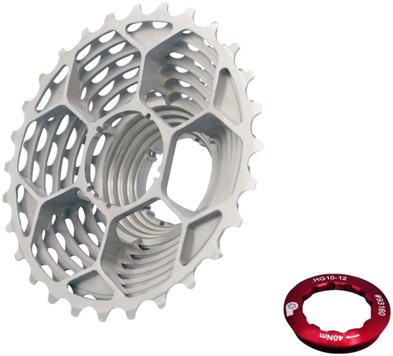 Load image into Gallery viewer, Prestacycle UniBlock PRO Cassette - 12-Speed Shimano, For HG 12 Freehub, 11-34, Silver