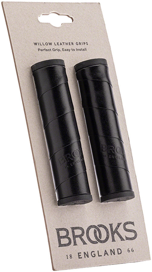 Load image into Gallery viewer, Brooks Willow Leather Grips - Black, 130/130mm