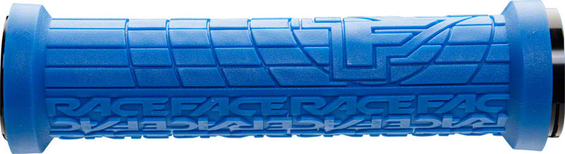 Load image into Gallery viewer, RaceFace Grippler Grips Blue Lock On 30mm Directional Ramped Logo Flangeless
