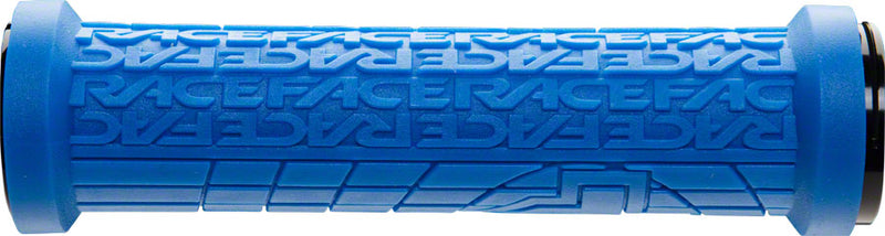 Load image into Gallery viewer, RaceFace Grippler Grips Blue Lock On 30mm Directional Ramped Logo Flangeless