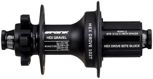 Spank Hex Gravel Rear Hub, QR 135/12 x 142mm, 6-Bolt Disc, HG11 Road, Black, 28H