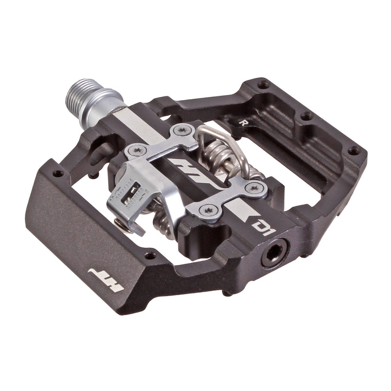 Load image into Gallery viewer, HT Pedals D1 Duo Platform+Clipless Pedals, CrMo, Black