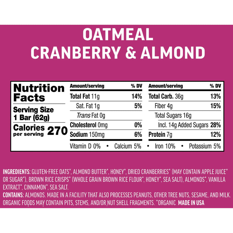 Load image into Gallery viewer, Kates Real Food Energy Bars Energy Oatmeal Cranberry Almond Box of 12 Yes Pack of 12