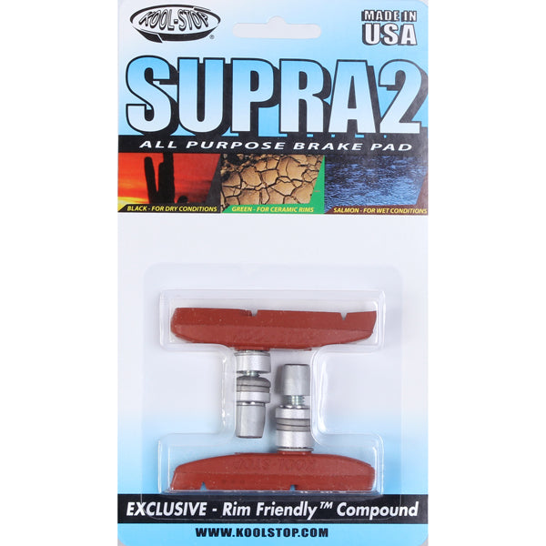 Load image into Gallery viewer, Kool-Stop Supra 2 Brake Pads with Water Groove and Threaded Post: Salmon