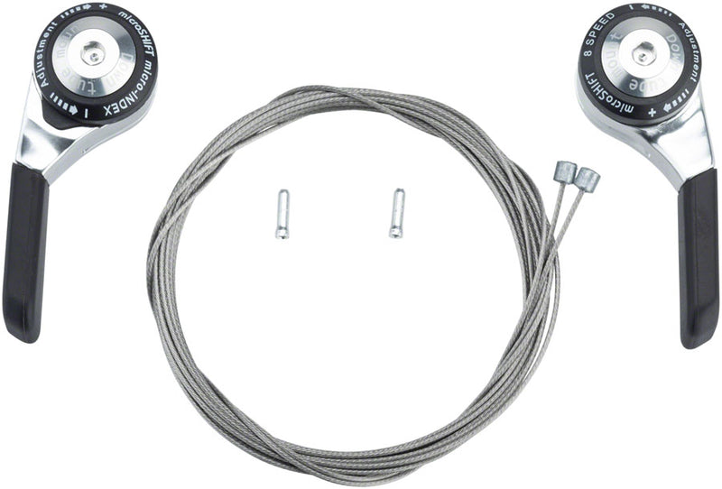 Load image into Gallery viewer, microSHIFT Down Tube Shifter Set 8-Speed Double/Triple Shimano Compatible Silver