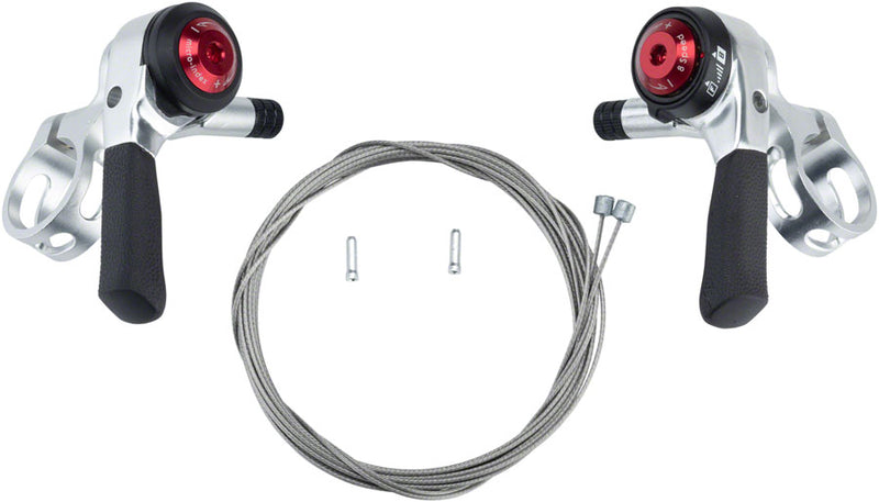 Load image into Gallery viewer, microSHIFT Thumb Shifter Set, 8-Speed, Double/Triple, Shimano Compatible, Silver