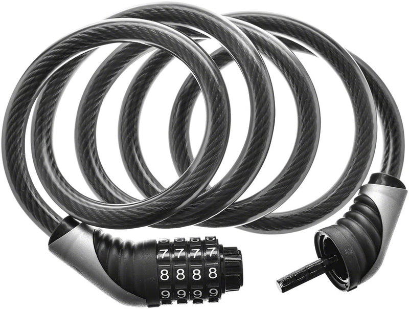 Load image into Gallery viewer, RockyMounts Lester Cable Lock Resettable Combination 12mm Coiled 5&#39; Black
