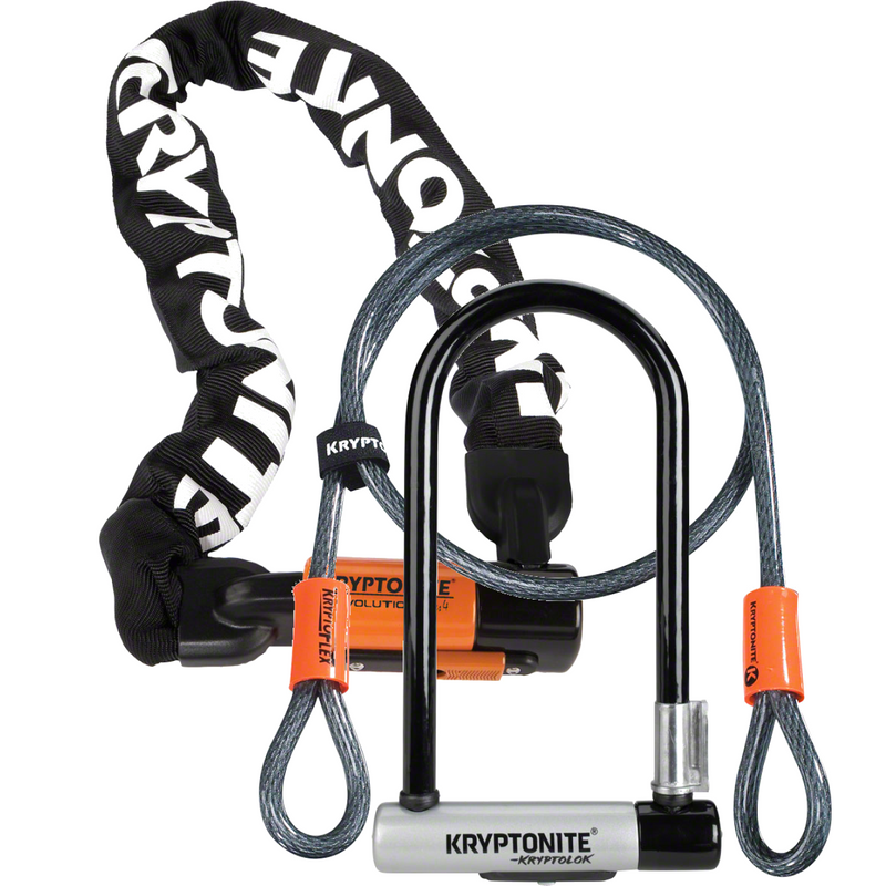 Load image into Gallery viewer, Secure Bicycle Lock Bundle: Kryptonite Evolution 4 Chain & KryptoLok U-Lock with Cables
