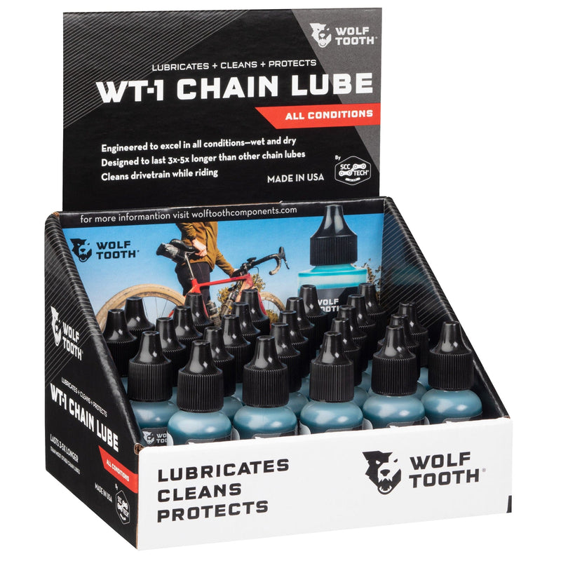 Load image into Gallery viewer, Wolf Tooth WT-1 Synthetic Chain Lube - All-Condition, Long-Lasting DriveTrain Lubricant for Wet & Dry Riding, Dirt-Repellent, 2oz Bottle for Bikes, Hubs & Cables, Extends Chain Life & Boosts Mechanical Efficiency