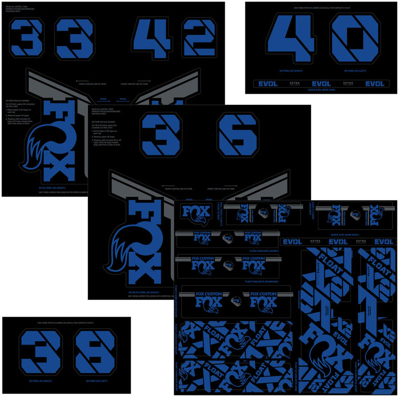 Load image into Gallery viewer, FOX Fork and Shock Decal Kit - Blue Fork And Shock Decals Included