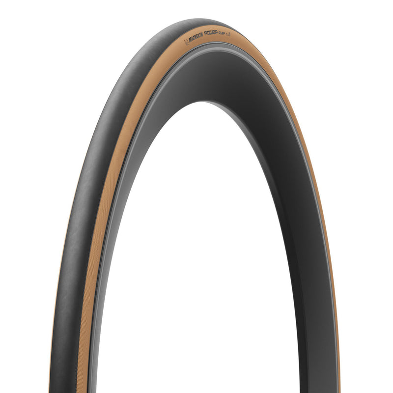 Load image into Gallery viewer, Michelin Power Cup TLR Road Tire, 700x28C, Folding, Tubeless Ready, X-Race, Tubeless Shield, 4x120TPI, Tanwall