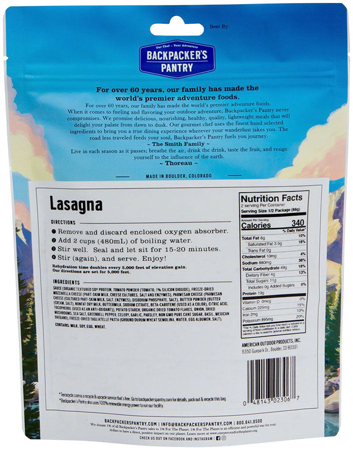 Load image into Gallery viewer, Backpacker's Pantry Lasagna, Vegetarian: 2 Servings
