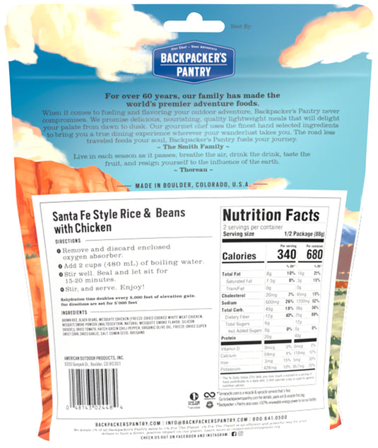 Backpacker's Pantry Santa Fe Rice and Beans with Chicken 2 Servings 340 Calories