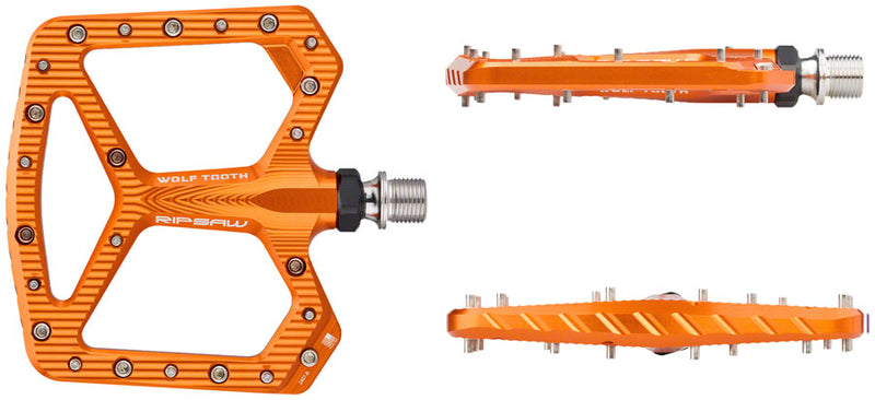 Load image into Gallery viewer, Wolf Tooth Ripsaw Aluminum Pedals - Platform, Aluminum, 9/16", Black, Orange