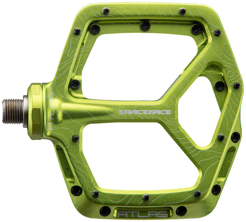 Load image into Gallery viewer, RaceFace Atlas Platform Pedals 9/16" Concave Alloy Body Adjustable Pins Green