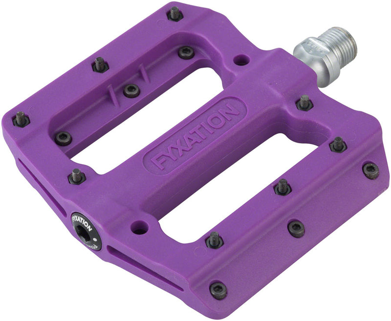 Load image into Gallery viewer, Fyxation Mesa MP Platform Pedals 9/16&quot; Nylon Body 20 Removable Grip Pins Purple
