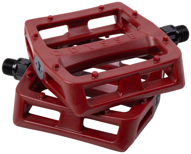 Load image into Gallery viewer, Odyssey Grandstand PC V2 Pedals 9/16" Dual Concave Composite Molded Pins Maroon