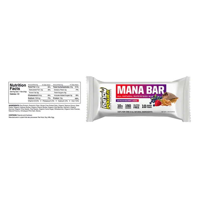 Load image into Gallery viewer, Ryno Power Mana Bar Superfood Protein Bar, 12/Box - Strawb/Acai