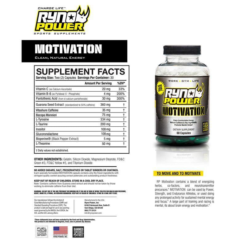 Load image into Gallery viewer, Ryno Power Motivation Supplement - 30 Servings, 60 capsules