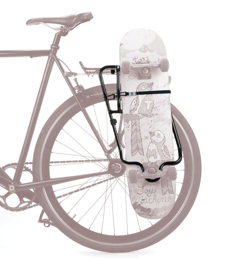 Load image into Gallery viewer, Premium Black Bicycle Cargo and Skateboard Rack Bundle Adjustable Rear Cargo System & Tool-Free Skateboard Carrier