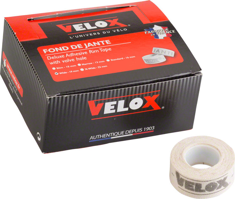 Load image into Gallery viewer, Pack of 2 Velox 19mm Cloth Rim Tape Box of 10 Rolls Adhesive Rim Strips