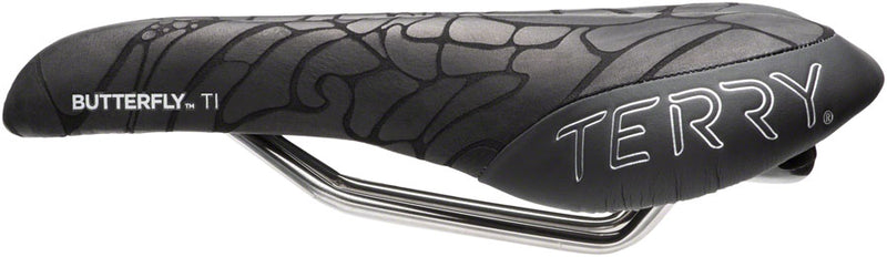 Load image into Gallery viewer, Terry Butterfly Ti Saddle - Black 155mm Width Titanium Rails Women