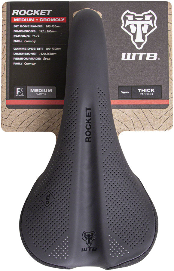 Load image into Gallery viewer, WTB Rocket Saddle - Black 265mm Width Chromoly Rails Microfiber Cover