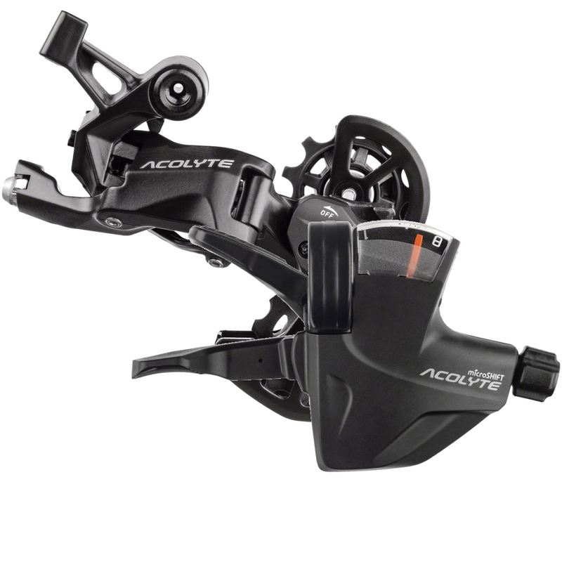 Load image into Gallery viewer, microSHIFT Acolyte 8-Speed Shifter & Super Short Rear Derailleur Bundle Lightweight, Durable Components for Mountain & Trekking Bikes