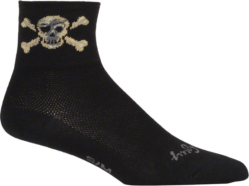 Load image into Gallery viewer, 2 Pack SockGuy Pirate Sock Black SM/MD Double Stitched Heel and Toe Mesh Upper