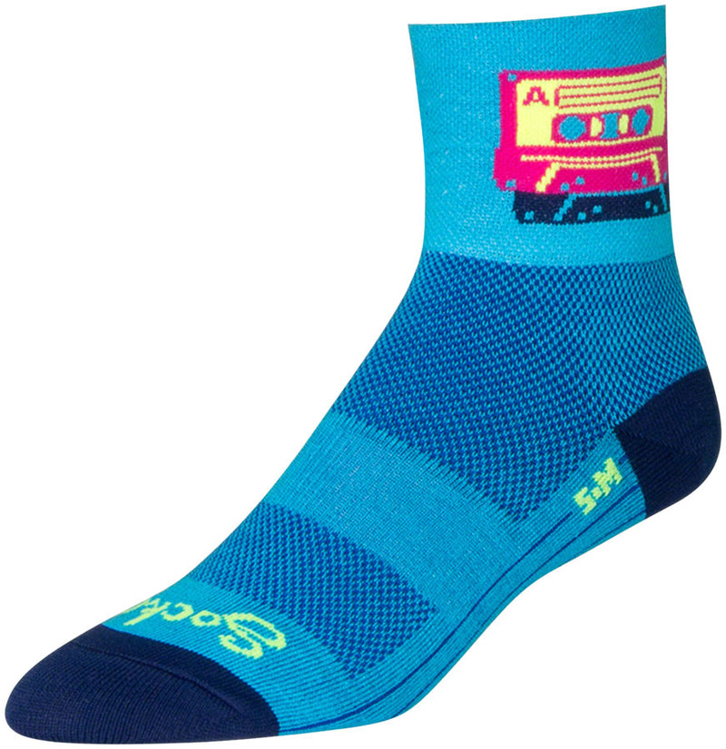 Load image into Gallery viewer, SockGuy Classic Mixtape Socks 3 inch Blue Pink Large X-Large Unisex Synthetic