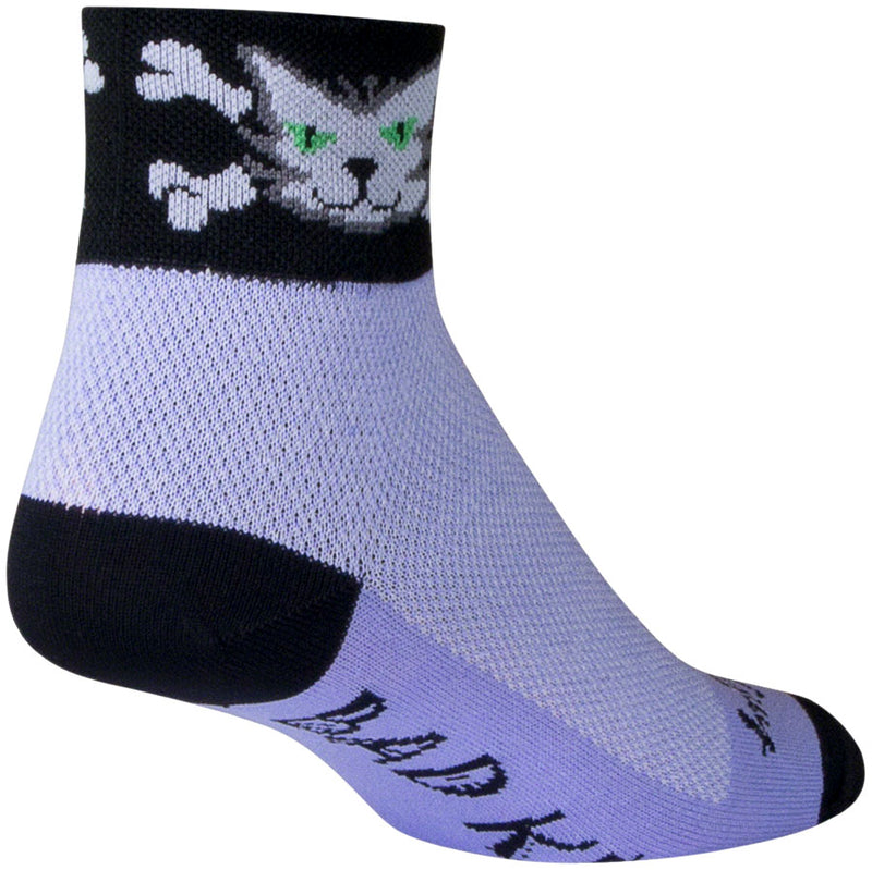 Load image into Gallery viewer, SockGuy Classic Bad Kitty Socks 2 inch Purple Womens Small Medium Synthetic