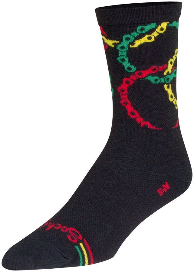 Load image into Gallery viewer, SockGuy Connected Crew Socks - 6", Black/Multi, Large/X-Large