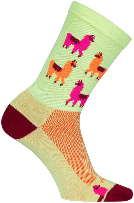 SockGuy Mo' Llamas Crew Socks - 6", Green/Pink/Orange, Large/X-Large