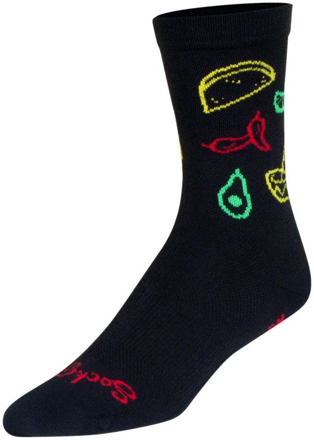 Load image into Gallery viewer, SockGuy Taco Life Crew Sock - 6", Large/X-Large Stretch-To-Fit Sizing System