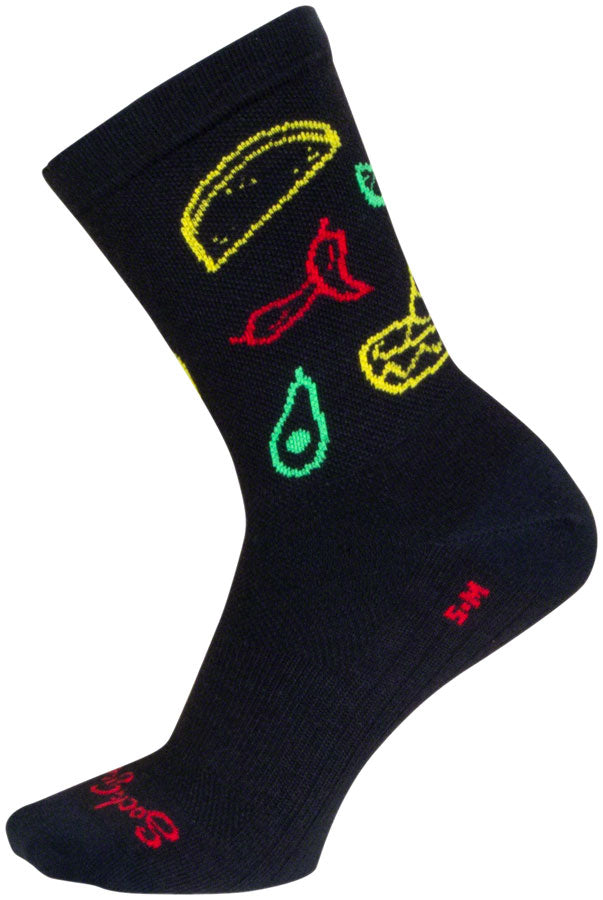 Load image into Gallery viewer, SockGuy Taco Life Crew Sock - 6", Small/Medium Stretch-To-Fit Sizing System