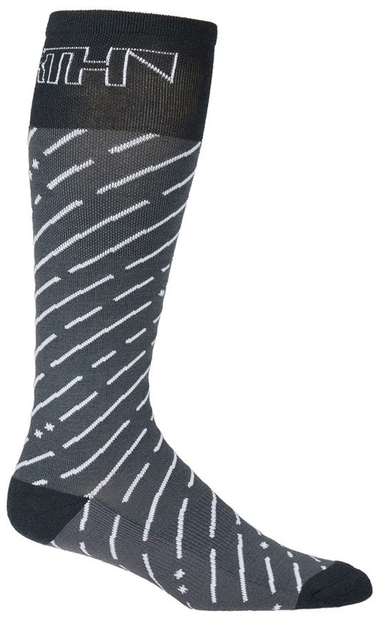 45NRTH Snow Band Midweight Knee High Wool Sock - Dark Gray/Dark Blue, Medium