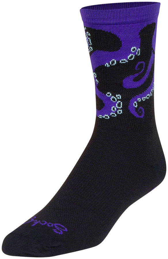 Load image into Gallery viewer, Sockguy Tentacool Crew 6" Socks, 9-13, Black/Purple