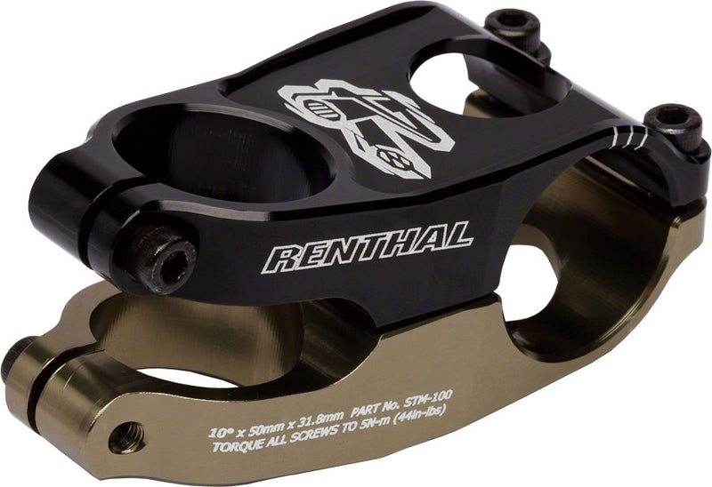 Load image into Gallery viewer, Renthal Duo Stem Length 50mm Clamp 31.8mm +/-10 Deg 1 1/8 in Black/Gold Aluminum