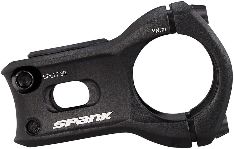 Load image into Gallery viewer, Spank Split Stem 38mm Clamp 31.8mm +/-0 Rise Black Aluminum Mounatin Bike
